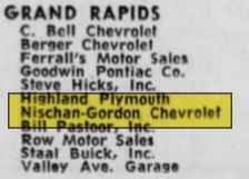 Nischan Gordon Chevrolet - Dec 1961 Mention